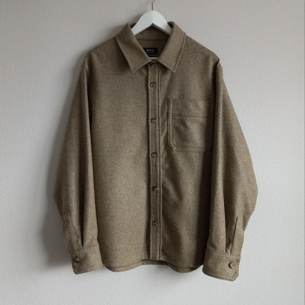 A.P.C. Men's Basile Wool Overshirt Shacket In Khaki Heather L - Picture 15 of 15
